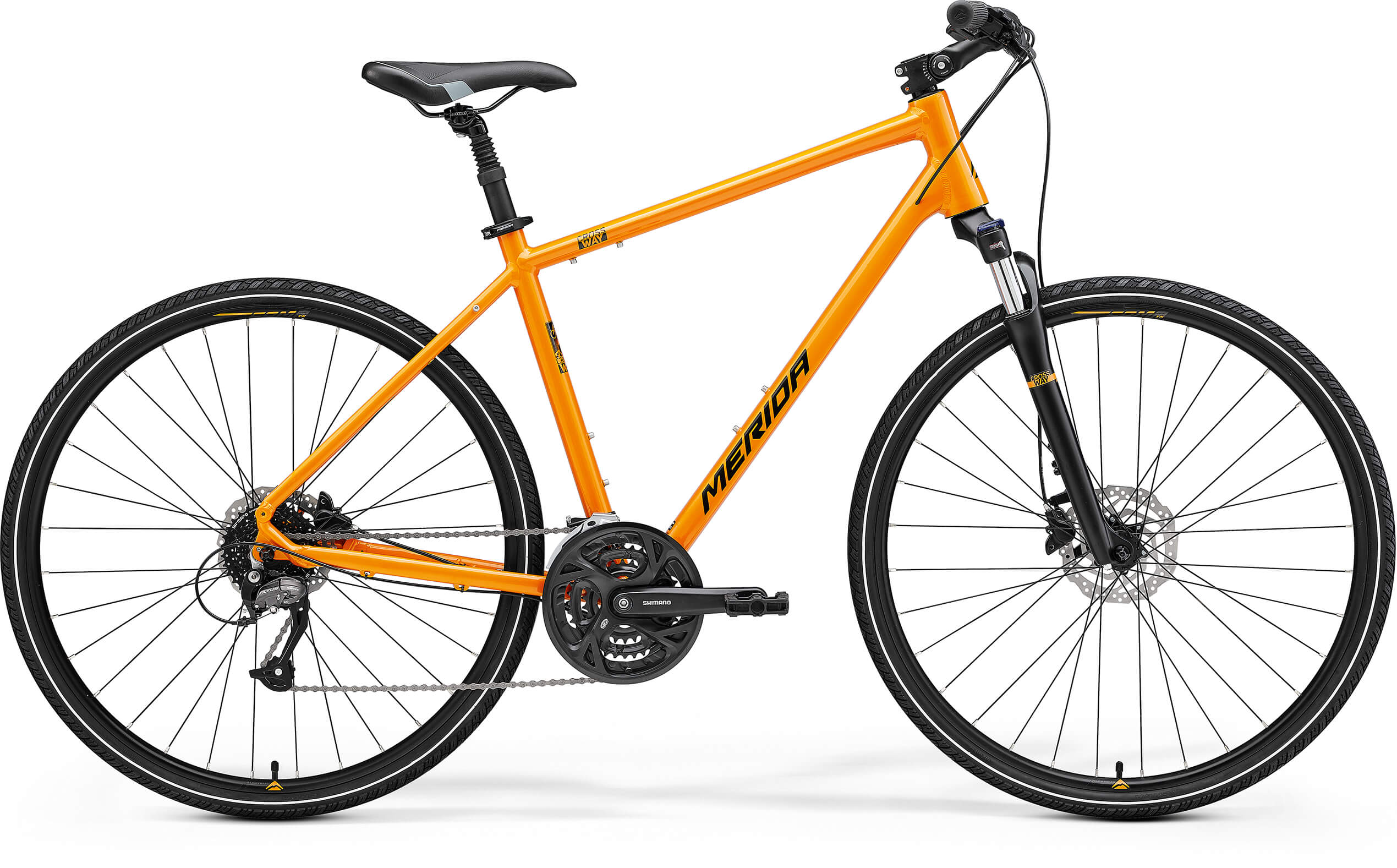 Ein Crossbike von Merida in orange. Modell Crossway 40 für Herren.